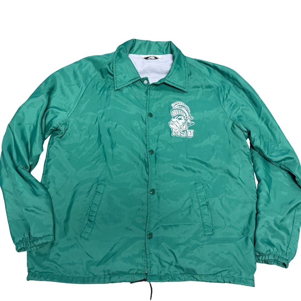 Vintage Chalk Line MSU Michigan State Spartans Coaches Jacket Large Green Nylon